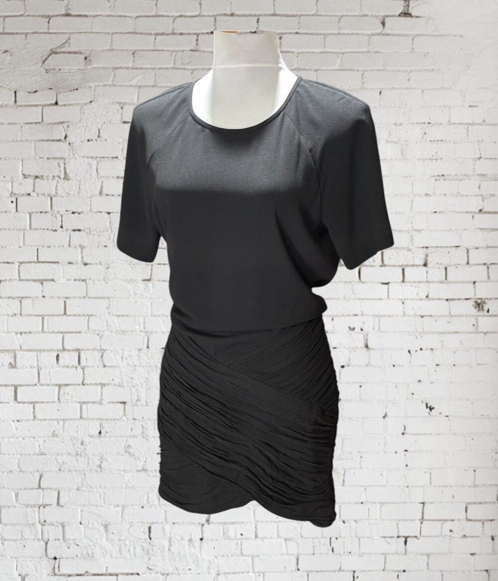 NWT BCBG Max Azria $248 Black "Lindzey" Ruched Skirt SS Mini Dress*Size 8